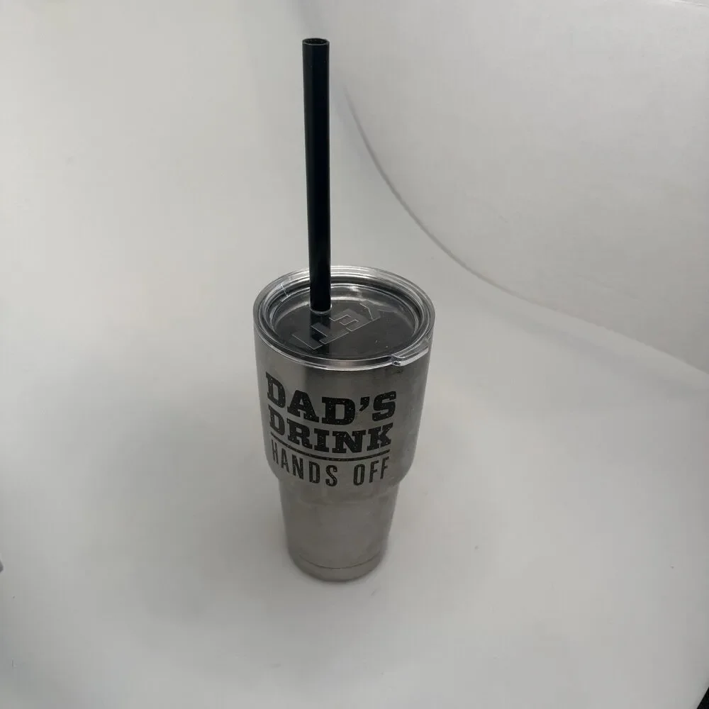 Yeti 40 oz Stainless Steel Tumbler Dad's Drink Hands Off Travel Mug Straw EUC